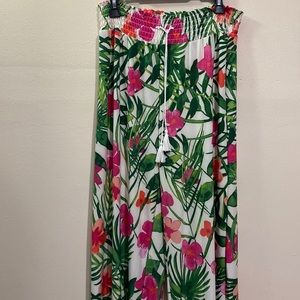 WESTLOOP WOMEN’S PALAZZO PANTS MEDIUM GREEN AND PINK TROPICAL PRINT